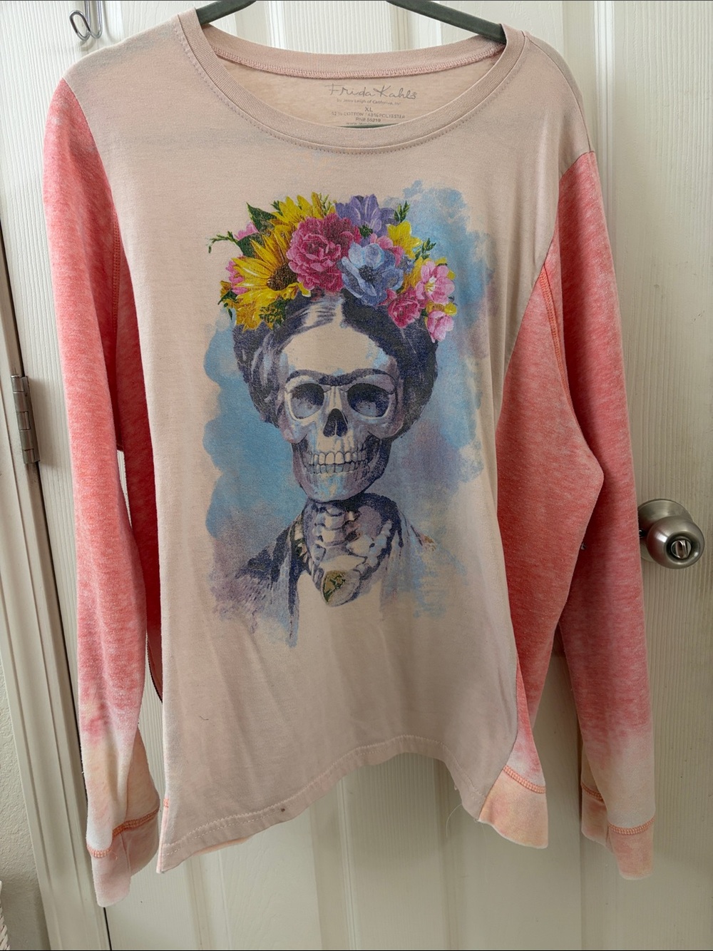 Frida Kahlo Pink Graphic Sweatshirt - Floral Skull Design